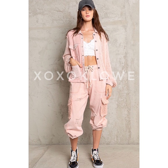 LAST ONE POL Slouchy Denim Jogger Jeans Lace Pockets Distressed - Picture 16 of 16